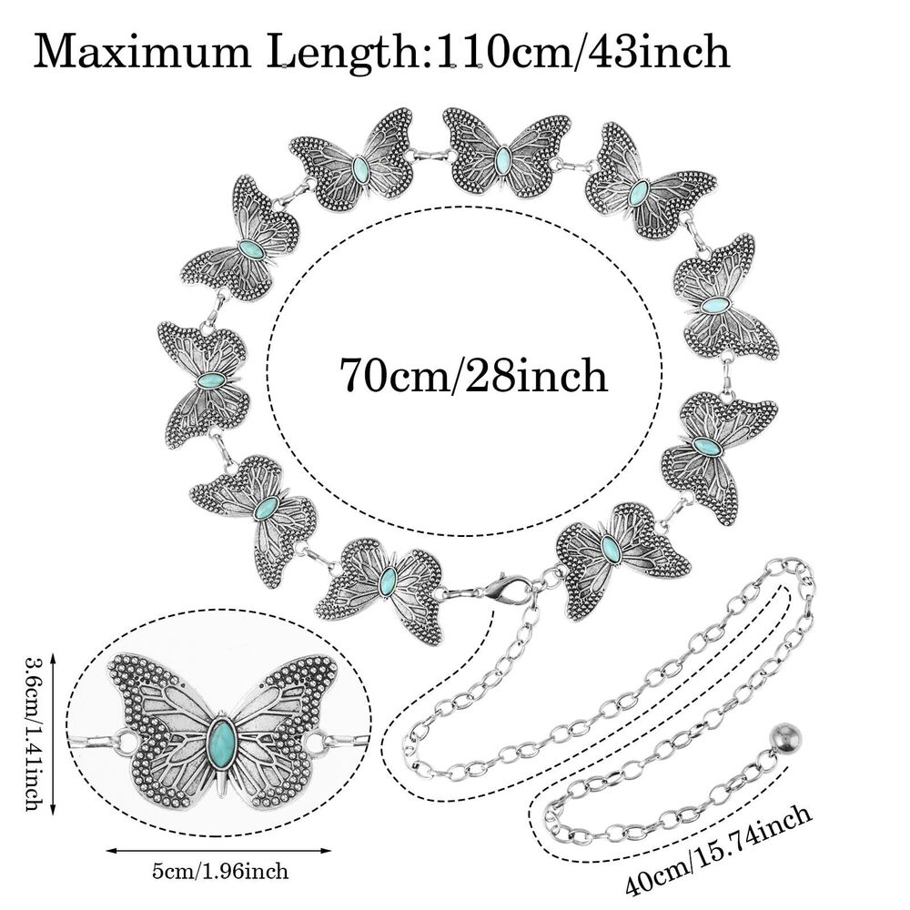 1197 Butterfly Metal Waist Chain Belt, Women Western Belt Adjustable Link - Picture 6 of 9